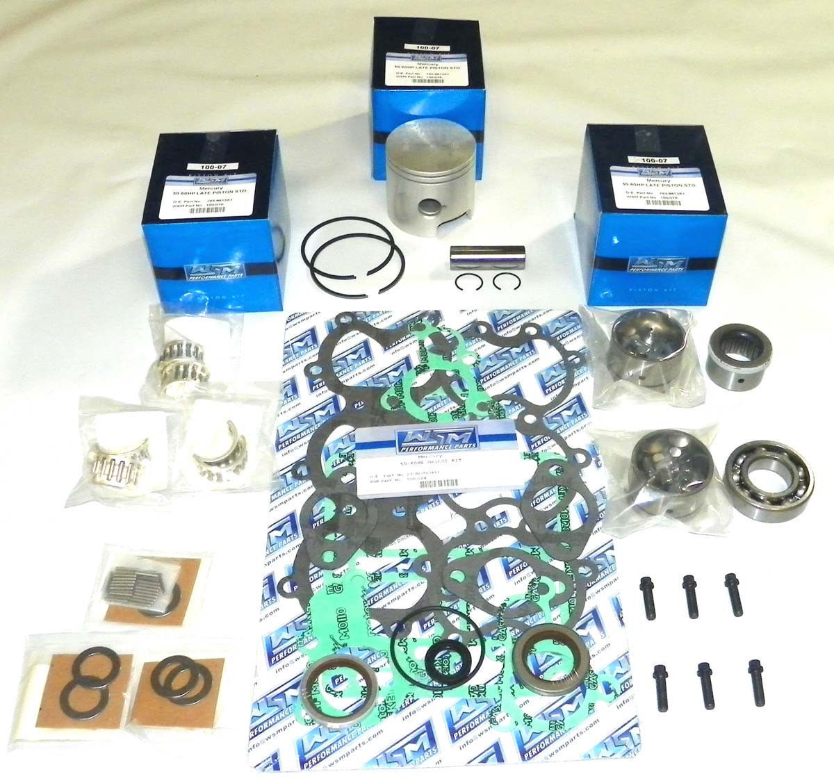 WSM Mercury 50 - 60 Hp 98'-07' Rebuild Kit 100-06-12 - .020 OVER SIZE 3.012"