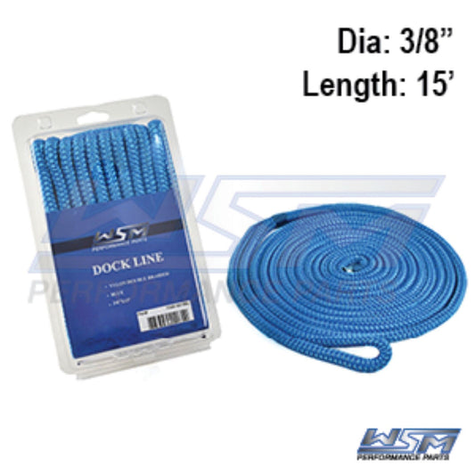 WSM Dock Line 3/8'' x 15' Nylon Blue - 1000-3815BL