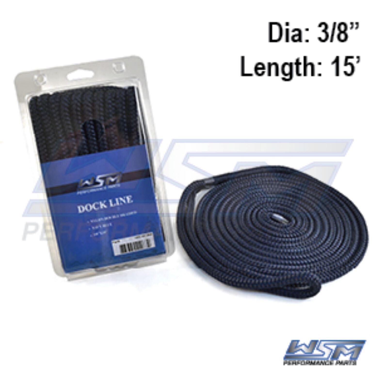 WSM Dock Line 3/8'' x 15' Nylon Navy Blue -  1000-3815NB