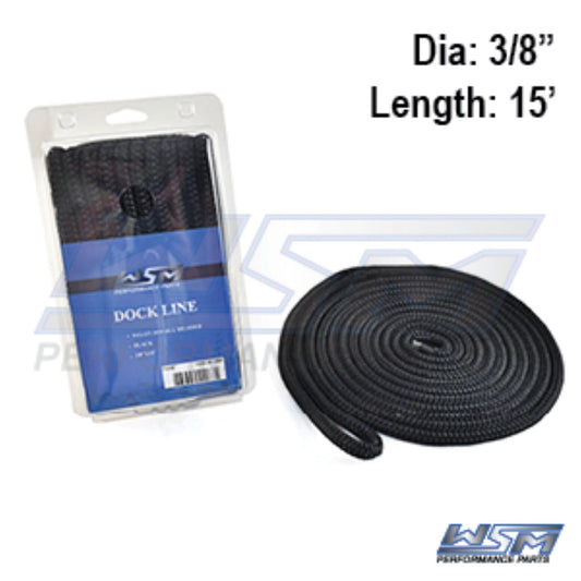 WSM Dock Line 3/8'' x 15' Nylon Black - 1000-3815BK