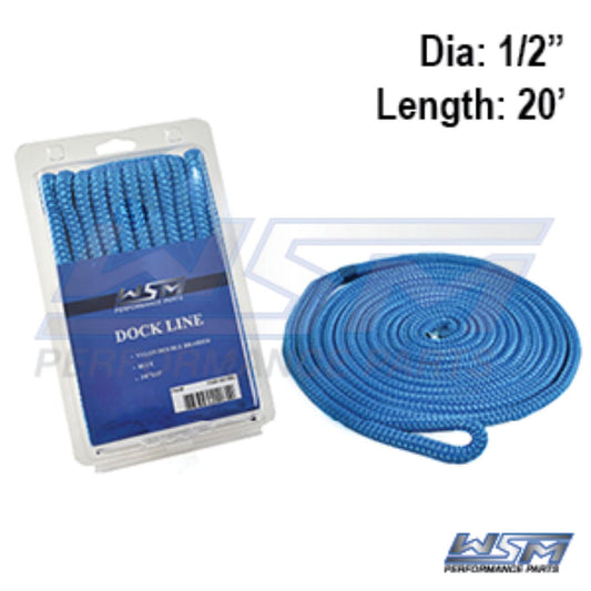 WSM Dock Line 1/2'' x 20' Nylon Blue - 1000-1220BL
